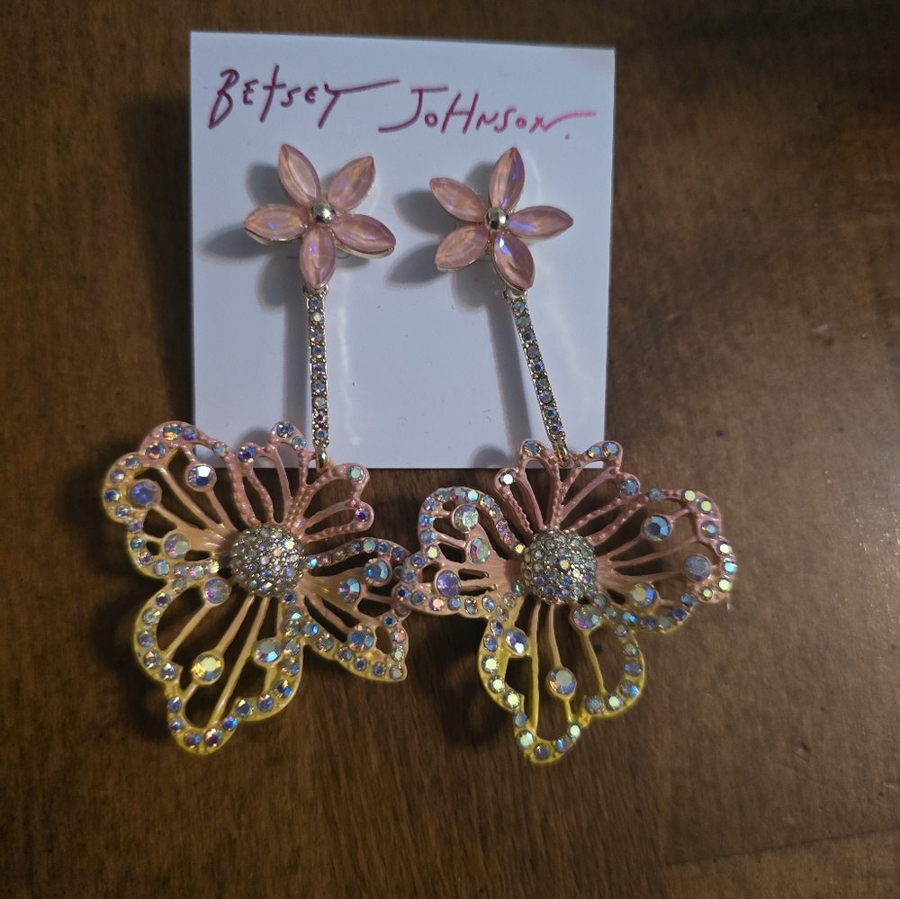 Betsey Johnson Pink and Gold Floral Earrings